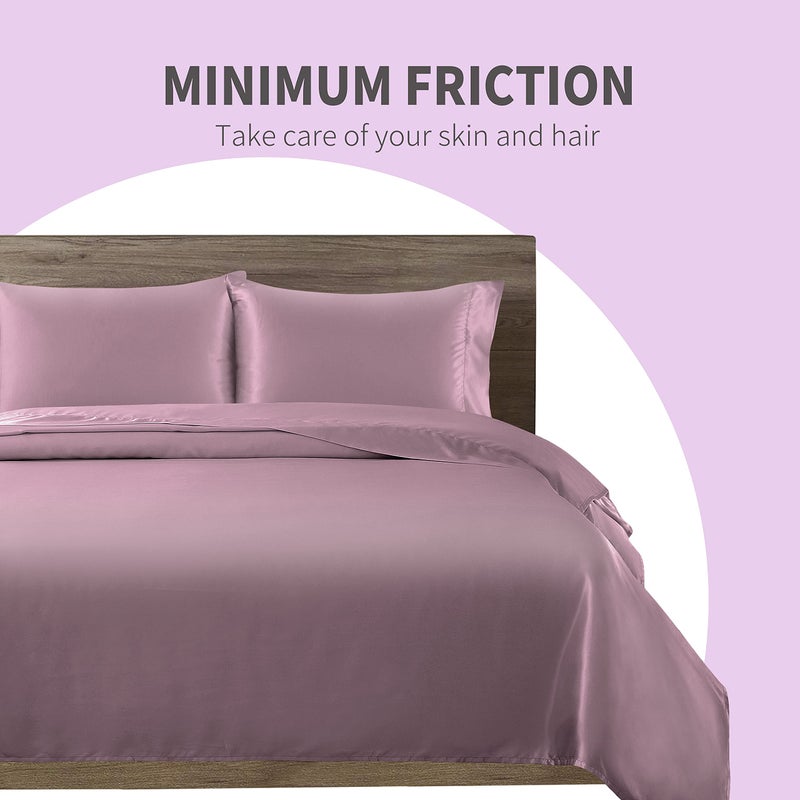 Cobedzy Satin Sheets Queen Size, 4 Pcs Silky Soft Satin Bed Sheets Queen Set with Deep Pockets, Extra Smooth & Luxurious Microfiber Sheet for Hair and Skin(Purple) - Image 4